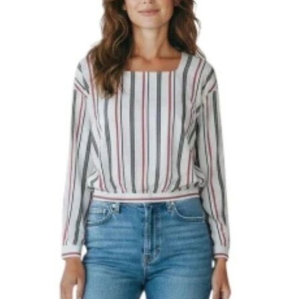 J.O.A. Los Angeles Long Sleeve Stripped Crop Top with Back Tie - NWT💐